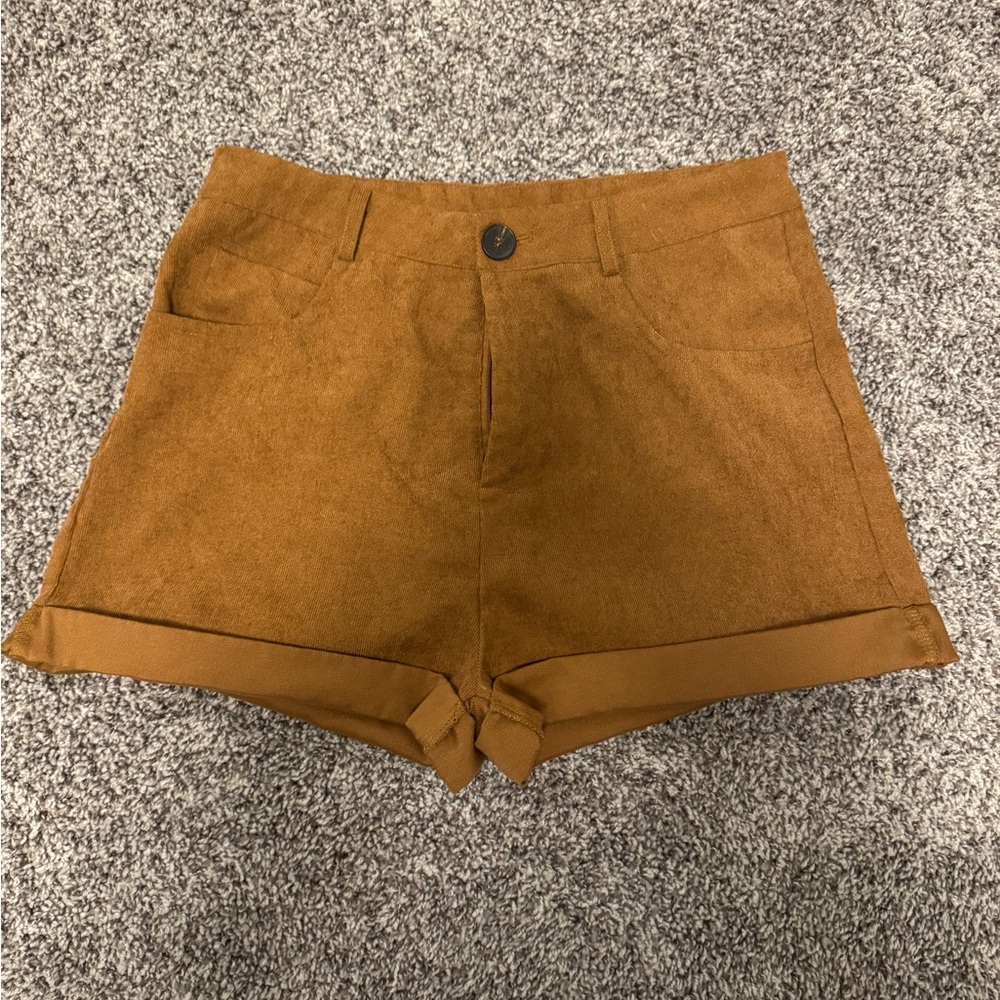 SHEIN Brown High-Waisted Tailored Cuffed Shorts